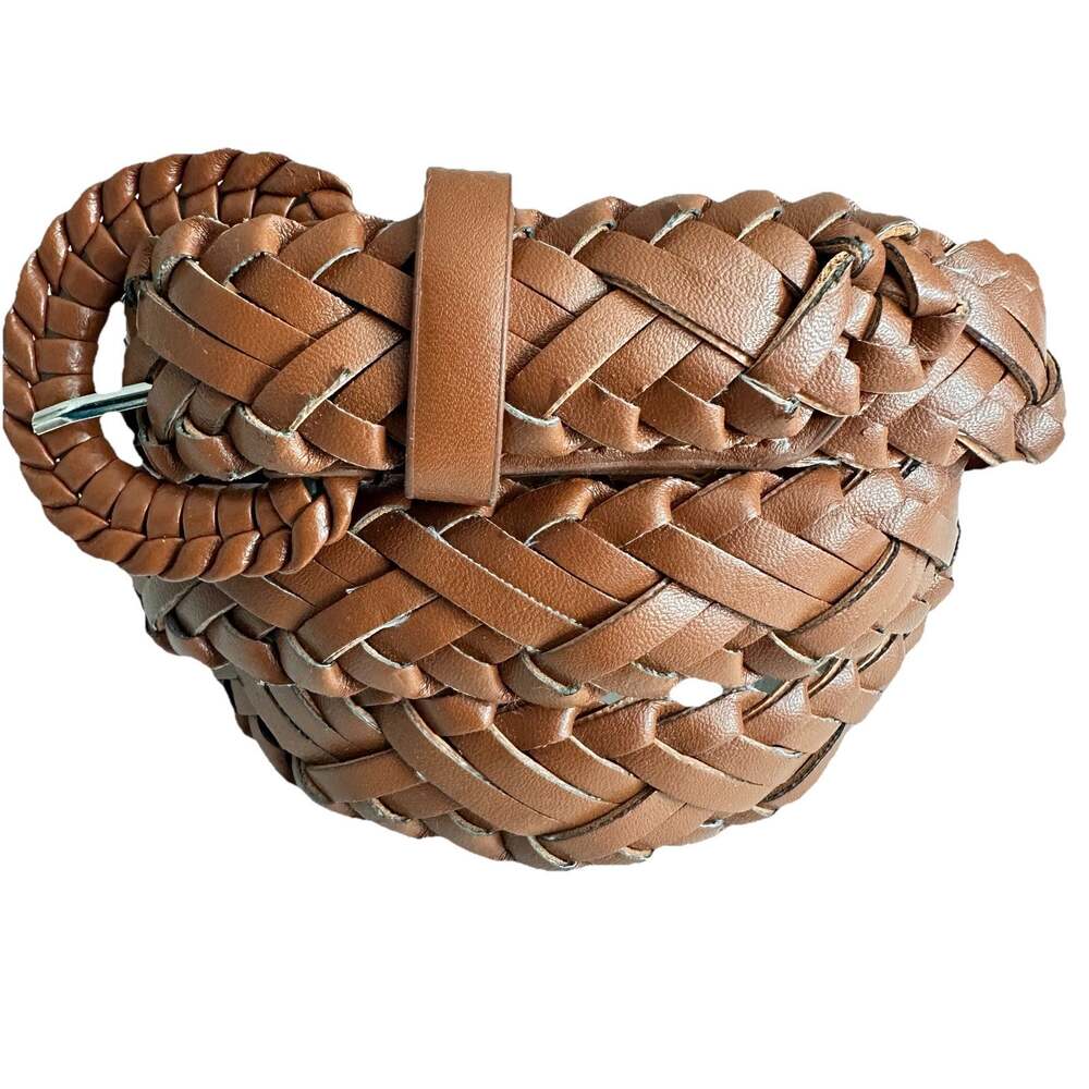 Rue 21 Braided Belt M Brown Faux Leather Plaited Covered Buckle Lightweight